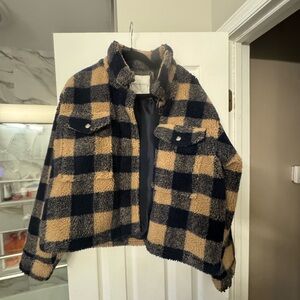 American Eagle Outfitters Fleece Jacket in Blue and Tan